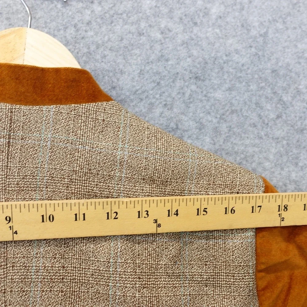 Vintage Tweed Jacket Womens L 12 Brown Plaid HARVE BENARD Velvet Mandarin Collar - Picture 4 of 16